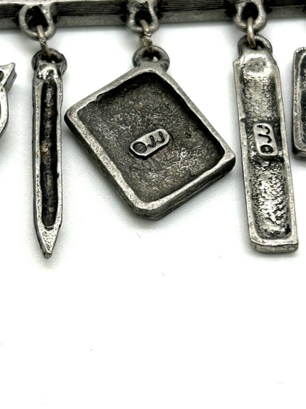 Vintage JJ Teacher Brooch Pewter Math Pin Chalkboard Calculator Charms 2.5 inch - Picture 4 of 7